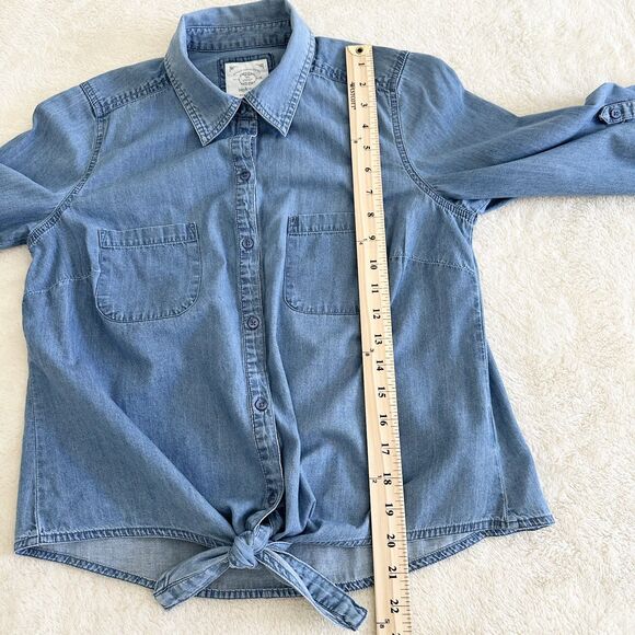 Style & Co Denim Shirt Size PM Blue Medium Wash Tie Front Western Style Cotton - Picture 8 of 9